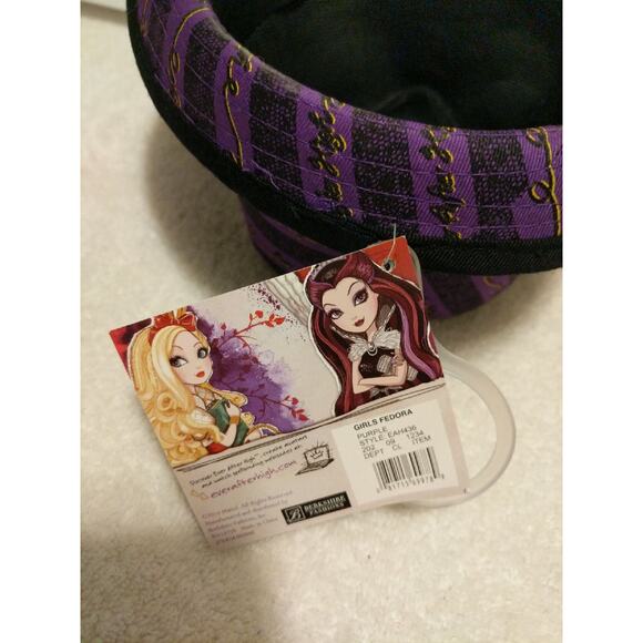 Mattel Ever After High Raven Queen girls purple black striped fedora hat NWT - Picture 5 of 5